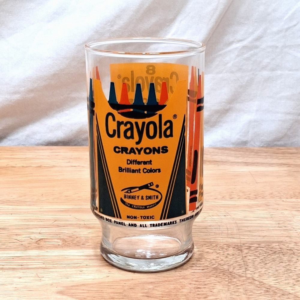 Vintage 80s Crayola Drinking Glass Pre Owned Crayons Collectible Kitsch Colors